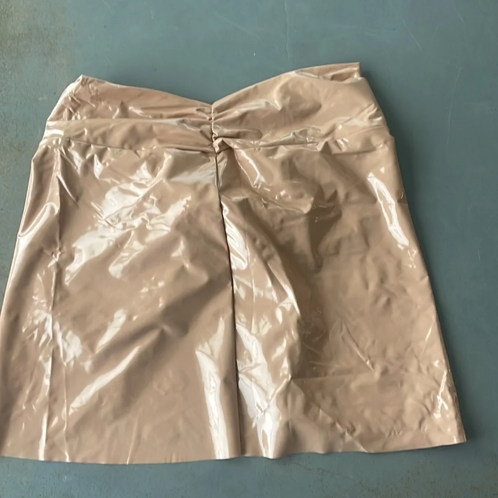SKIMS NWT Ochre Faux Leather Textured Bikini Story Sarong Mini Skirt Size XL
